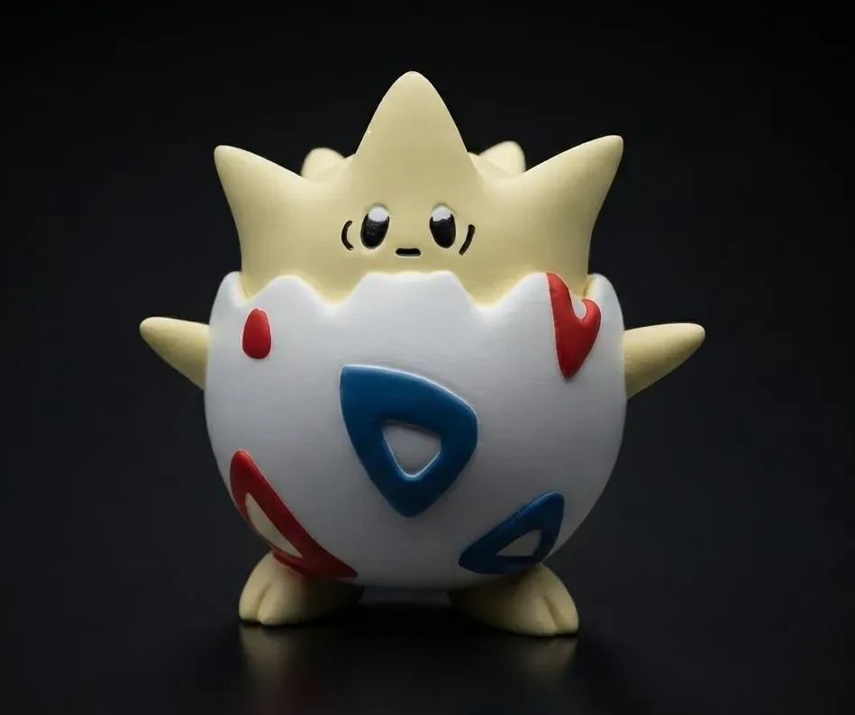 Figurine Togepi imprimée en 3D et peinte à la main, coquille à motifs colorés